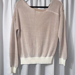 REVOLVE Blush Off-the-Shoulder Ribbed Sweater with White Trim